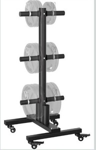 lot 4509 image: Movable Weight Plate Rack, Heavy Duty Olympic Plate Rack for 1 or 2-Inch Plates with 2 Barbell Holders, Bumper Plate Storage with Locking Wheels for Garage, Home Gym