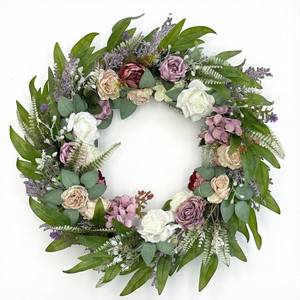 lot 4512 image: Jorivel 26 Inch Eucalyptus Wreaths for Front Door with Colorful Roses, Hydrangeas, Lavender, Berries, Salal Leaves, Ferns, Dusty Miller - Artificial Green Door Wreath, Porch Decor - Spring, Summer