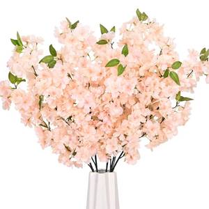 lot 4515 image: Sunm Boutique Champagne Faux Cherry Blossom Branches, Artificial Cherry Blossom Stems Cherry Blossom Flowers Vase Arrangements for Wedding Home Party Kitchen Decor, Set of 3