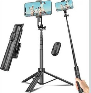 lot 4546 image: Selfie Stick Travel Tripod for Cell Phone with Remote Control and Phone Holder, Extendable Selfie Stick for iPhone, iPhone Tripod for Video Recording, 50 Inch, Black