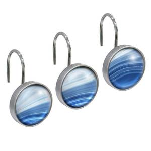 lot 4557 image: Sunlit Round Crystal Glass Decorative Shower Curtain Hooks, Rust Proof Oil Rubbed Metal Shower Curtain Rings-12 Pack, Gradient Blue
