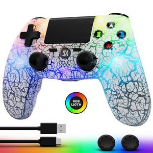 lot 4575 image: CHENGDAO Controller for PS4, Wireless Controllers for PlayStation 4ProSlim, Remote Control with Adjustable RGB Light1000mAh Battery6-Axis Motion SensorDouble Vibration3.5mm Audio Jack, White
