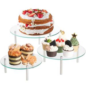 lot 4600 image: Hacaroa 3 Pcs Tempered Glass Cupcake Stands for Party, 9,11,12.6 Inch Round Food Display Stand Clear Retail Risers for Cakes, Desserts, Pastries, Appetizers