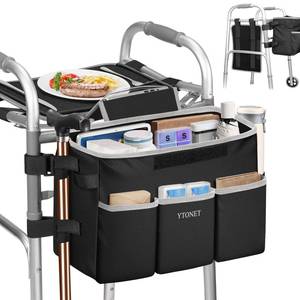 lot 4631 image: Ytonet Walker Basket with Tray, Detachable Walker Tray for Folding Walkers, Large Capacity Storage Basket with Phone and Crutch Holder, Water-Resistant Non-slip Walkers Accessories for Seniors (Black)