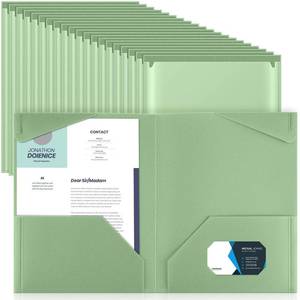 lot 4632 image: Henoyso 60 Pcs Plastic Folders with Clear Front Pockets Heavy Duty File Folders with 2 Pockets and Card Slot for Student Communication School Office Presentation Report (Sage Green)