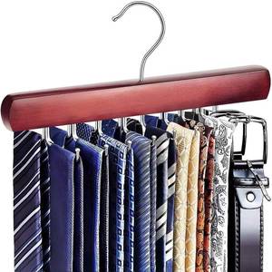lot 4640 image: KEOAMG Tie Rack Hanger for Closet, Wooden Tie Hangers for Men with 18 Folding Hooks, Space Saving Tie Holder Neck Tie Organizer for Men Ties, Belts, Bras, Scarves, Tank Tops (Mahogany)