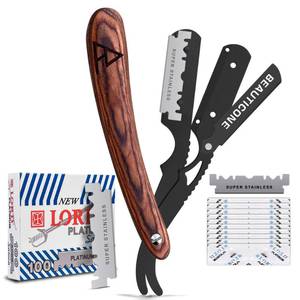 lot 4645 image: BEAUTICONE Straight Razors for Men, Straight Edge Razor, 100 Single Edge Blades, Stainless Steel, Barber Razor for Mens Shaving, Barber Shaving Knife, Wooden, Swinglock