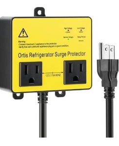 lot 4653 image: Refrigerator Surge Protector, Ortis Double Outlet Voltage Protector for Home Appliances with Time Delay, Protects Against Brownout, Spike, Instant Surge All Voltage Abnormalities, Yellow