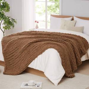 lot 4654 image: LAGRATY Chunky Knit Blanket Throw 50x60 Chenille Chunky Knitted Throw Blanket for Bed Couch - Handmade Thick Big Cable Knit Blanket - Large Chunky Crochet Rope Blanket for Home Decor(Brown)
