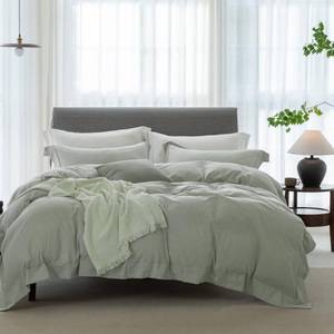 lot 4659 image: ELIMMO Cooling Duvet Cover Set 3 Pieces-100% Washed Cotton with Chic Wide Trim Design Linen Like Textured Ultra Soft Cozy Bedding with Zipper Closure(Hemmed Sage Green,Oversized King 120x98)