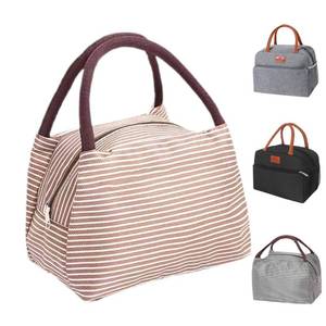 lot 4661 image: YuaFnYioChra Lunch Box for Women & Men, Reusable Lunch Bag for WorkOfficeTravel, Adults, Stylish Tote Bag, Insulated Lunch Box, Durable & Leakproof(Dark Coffee Stripes)