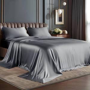 lot 4664 image: BEDELITE Satin Sheets Queen Size Bed Set, Luxury Soft Dark Grey Silky Sheets for Hair and Skin, Similar to Silk Bed Sheets Set 4 Pieces with 1 Deep Pocket Fitted Sheet, 1 Flat Sheet, and 2 Pillowcases