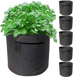 lot 4672 image: WIRETRAN 5 Pack 2 Gallon Grow Bags with Handles Garden Vegetable Flower Grow Bags Nonwoven Aeration Fabric Pots for Nursery Garden Planting