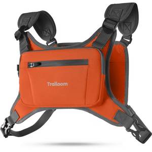 lot 4676 image: Trailoom Running Chest Pack, Reflective Vest, Water Repellent, Phone Holder, Men & Women, Workout Bag for Runners, Cycling, Biking, EDC Pouch, Jogging Carrier, Hidden Pocket, Lightweight (Orange)