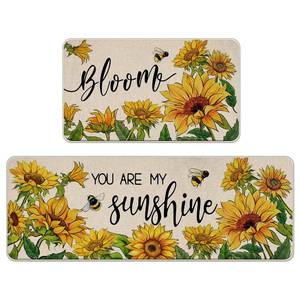 lot 4683 image: Livcoz Spring Summer Sunflower Kitchen Rugs Set of 2, Fall Flower Bee Bloom You are My Sunshine Kitchen Mats Home Decor, Floral Seasonal Floor Door Mat Decorations - 17x29 and 17x47 Inches