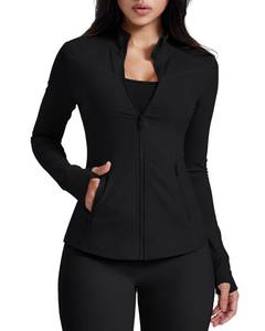 lot 4684 image: AVGO Womens Workout Jacket Full Zip Up Running jackets Long Sleeve Slim Fit Yoga Athletic Tops With Pockets & Thumb Holes (Black, Small)