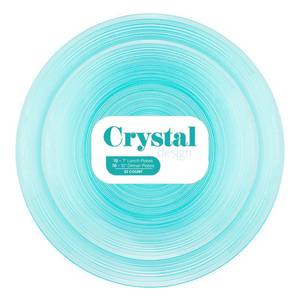 lot 4693 image: PLASTICPRO 32 Pieces Crystal Design Plastic Plates Combo Pack 7 inch and 10 inch Elegant Disposable Plates, Transparent Aqua Blue