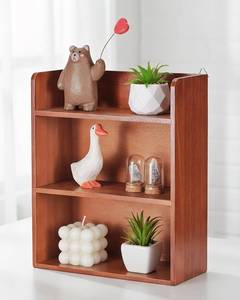 lot 4707 image: Bahhatii 3-Tier Trinket Display Shelf for Wall or Countertop, Small Vintage Wooden Shelf for Collectibles, Perfume & Crystal Storage, Brown