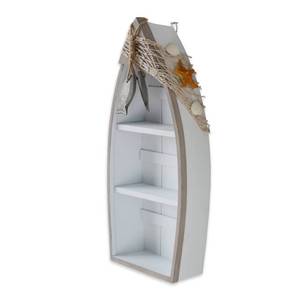 lot 4716 image: Attraction Design Wooden Boat Shelf, 16.5 H Standing Boat Display with Fish Net Starfish Seashell Accents White Beach Nautical Theme Decor H (Boat Shelf)