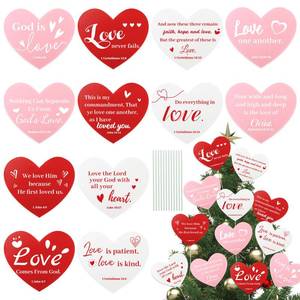 lot 4745 image: 12 Pcs Christian Valentines Day Decorations Tree Picks, Religious Valentines Decorations, Bible Verse Heart Tree Ornaments for Valentines Home Office Wedding Table Yard Indoor Outdoor Decor Gift