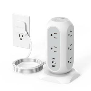lot 4755 image: Tower Power Strip Flat Plug with 11 Outlets 3 USB (1 USB C), TESSAN Surge Protector Tower 1625W13A,1050J Protection, 6 Feet Extension Cord with Multiple Outlets, Office Desk Supplies, Dorm Essentials