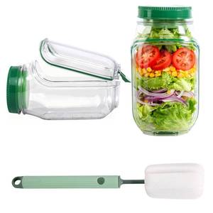 lot 4764 image: Kzanvov Salad Pod Mason Jar Side Open, Salad Jar with Side Opening Salad Container for Lunch with Dressing Compartment, Leak-ProofJar Salad Container for Home Office Travel