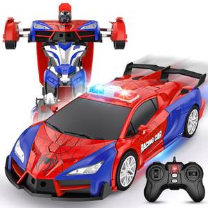 lot 4771 image: Febyhim Remote Control Car, One-Button Transform Toys Car, 2.4GHz RC Cars 118 Scale, 360 Degree Rotation Police Car Toy Transforming into Robot Toy for Boys Girl Kids 4-7 8-12 6-8, Birthday