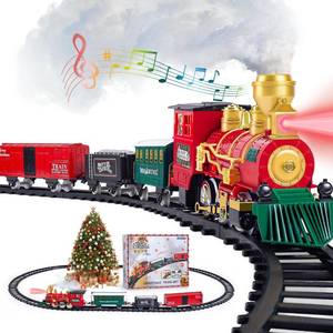 lot 4776 image: Kids Train Set, Christmas Train Set for Under The Trees, Electric Train Toys for Boys Girls with Steam Locomotive, Passenger Cars, Cargo Cars, Sounds & Lights, for 3 4 5 6 7 8 Years O
