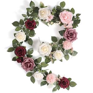 lot 4777 image: 5FT Artificial Rose Flower Burgundy Fake Floral Garland for Wedding Ceremony Backdrop Arch Flowers Table Centerpieces Decorations