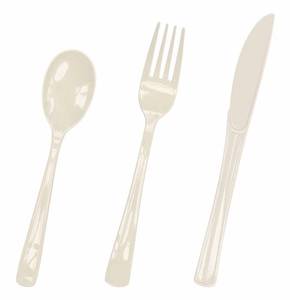 lot 4792 image: HEIPINIUYE 75 Pack Ivory Plastic Cutlery Heavy Duty Ivory Plastic Knives Forks and Spoons Disposable Silverware Set for 25 Guest Camping Birthday Baby Shower Party Cutlery Set
