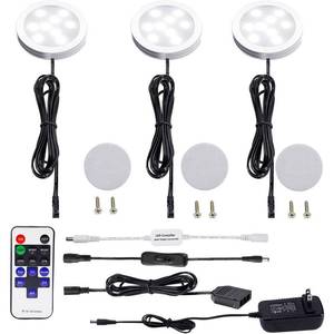 lot 4793 image: AIBOO Dimmable LED Under Cabinet Puck Lights 3 Lamps Kit with RF Remote Control for Home Kitchen Counter Lighting (Daylight White 6000K)