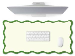 lot 4799 image: Hahafelt Scalloped Desk Mat Large Scalloped Piping Cute Desk Mat Aesthetic Preppy Table Pad Large Nonslip Pad with Edge Stitching Waterproof Gaming(Green,31.5 x 15.75 Inches)