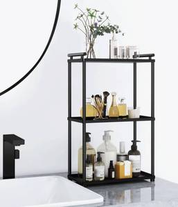 lot 4801 image: VOTZAAQ 3 Tier Bathroom Organizer Countertop, Stainless Steel Perfume Tray and Vanity Countertop Shelf, Makeup Skin Care Bathroom Organizers and Storage for Dresser, Kitchen (Matte Black)
