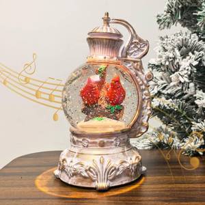 lot 4805 image: Christmas Cardinal Snow Globe Lantern Decor - USB Plug-in & Battery Operated Music can be Turned Off, Portable Creative Water Lighted Holiday Glitter Globe for Xmas Home Decoration