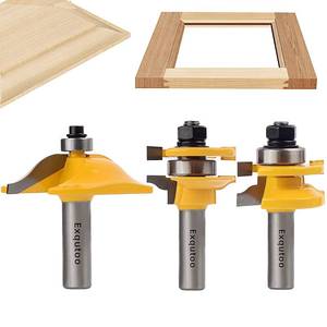 lot 4816 image: Exqutoo 3PCS 12 Shank Router Bit Set, Raised Panel Cabinet Door Making Router Bits, Cemented Carbide Router Bits, Woodworking Tools Router Door & Window Bits (Tenon Joint Cutter Diameter 1-58)