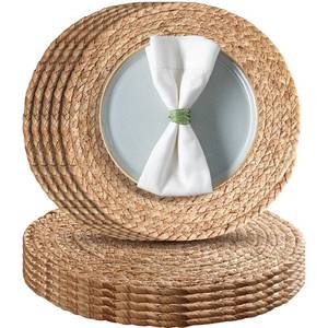 lot 4838 image: Aofmee 12 inch Round Woven Placemats Set of 10, Boho Rattan Place Mats, Natural Water Hyacinth Table Placemats, Farmhouse Weave Table Mats, Rustic Braided Wicker Charger Plates for Dining Table Decor