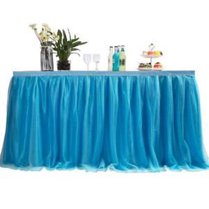 lot 4843 image: MYMM 3FT(36  31 in) Blue Tulle Tutu Table Skirt, Wedding Bridesmaid, Baby Party Skirt, Rectangle Or Round Decorative Table Decoration, Fashion Deluxe Romantic Birthday Party Shower(Wave)