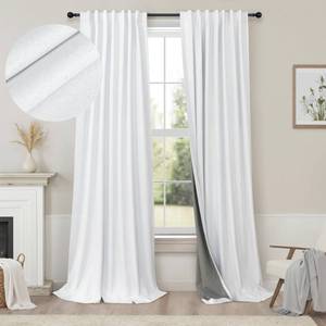 lot 4854 image: White Linen Textured Blackout Curtains 94 Inches Long 2 Panels Burg Coastal Bohemian Floor Length Curtains for Patio Door Dorm Back Tab Pleated Curtain for Living Room Divider Bedroom Window Treatment