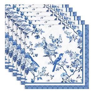 lot 4858 image: Arquiel Bird Flower Napkins, 18x18 Inch Blue Branch Dinner Cloth Napkins Set of 6, Washable Cotton Soft Absorbent Square Napkins for Dining Kitchen Party Wedding Decoration