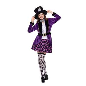 lot 4861 image: EraSpooky Adult Women Hatter Costume Mad Tea Party Purple Halloween Fancy Dress 6 Pc Set with Accessories Medium