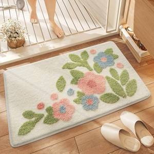 lot 4863 image: Loismood Floral Bathroom Mat Art Ultra Absorbent Fluffy Carpet Non Slip Machine Washable Mat for Shower, Sink and Bedroom (Flower Field, 31x20)