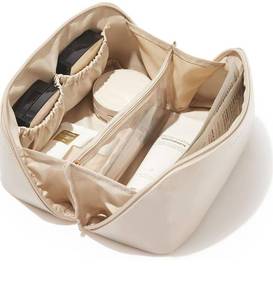lot 4867 image: EACHY Travel Makeup Bag, Large Capacity Cosmetic Bag for Women, Waterproof PU Leather, Flat Open Portable Toiletry Bag for Skincare, Brushes & Travel Essentials