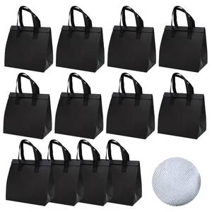 lot 4870 image: Chanseen 12Pcs Disposable Insulated Lunch Bags for Food Delivery Thermal Cooler Take Away Bag for Food Drink - Aluminum Foil Liner, Black