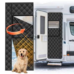 lot 4872 image: RV Insulated Door Cover, Magnetic RV Door Insulation Curtain for Winter, 33 x 80 Camper Thermal Insulated Door Blanket with Removable Transparent Window for Inside Camper, Travel Trailer, Black