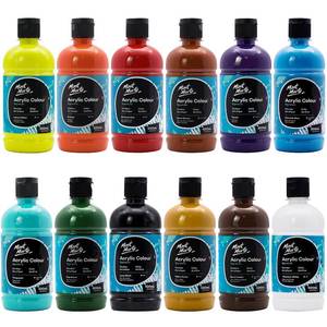 lot 4875 image: Mont Marte Signature Basic Color Acrylic Paint Set, 16.9oz (500ml), Semi-Matte Finish,Suitable for Canvas, Wood, Fabric, Leather, Cardboard, Paper, MDF and Crafts