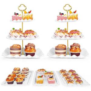 lot 4876 image: 5 Pcs Dessert Table Display Set - 2 Pcs 3-Tier Dessert Display Stands & 3 Pcs Serving Tray - Dessert Trays Dessert Stands Treat Table Displays Set for Tea Parties,Birthdays & Baby Showers