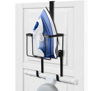 lot 4882 image: ORLESS Over The DoorWall Mount Ironing Board Hanger, Laundry Room Iron and Ironing Caddy Board Storage Holder, Black