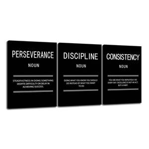 lot 4883 image: Perseverance Discipline Consistency Motivational Canvas Office 3 Panel Print Wall Art Inspirational Poster Painting Modern Inspiring Artwork for Home Living Room Decor Ready to Hang 36Wx 16H