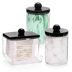 lot 4893 image: Tbestmax 10oz Cotton Ball Holder Qtips Dispenser, Bathroom Container Organizer for Storage Cotton Swabs, Pads - Apothecary Jar with Black Lids