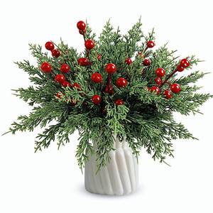 lot 4903 image: 60Pcs Christmas Decorations-11.8 Artificial Pine Branches with 7.9 Red Berry Stems, Christmas Decor Faux Pine Greenery Stems, Christmas Tree Decorations & Christmas Picks for Indoor Outdoor